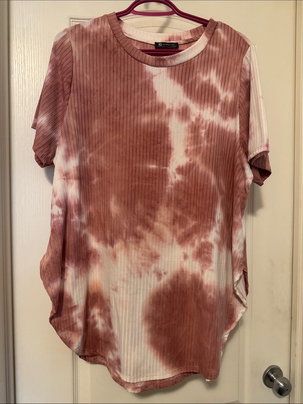 Ribbed Tie-Dye Short Sleeve Tee - Mauve/White